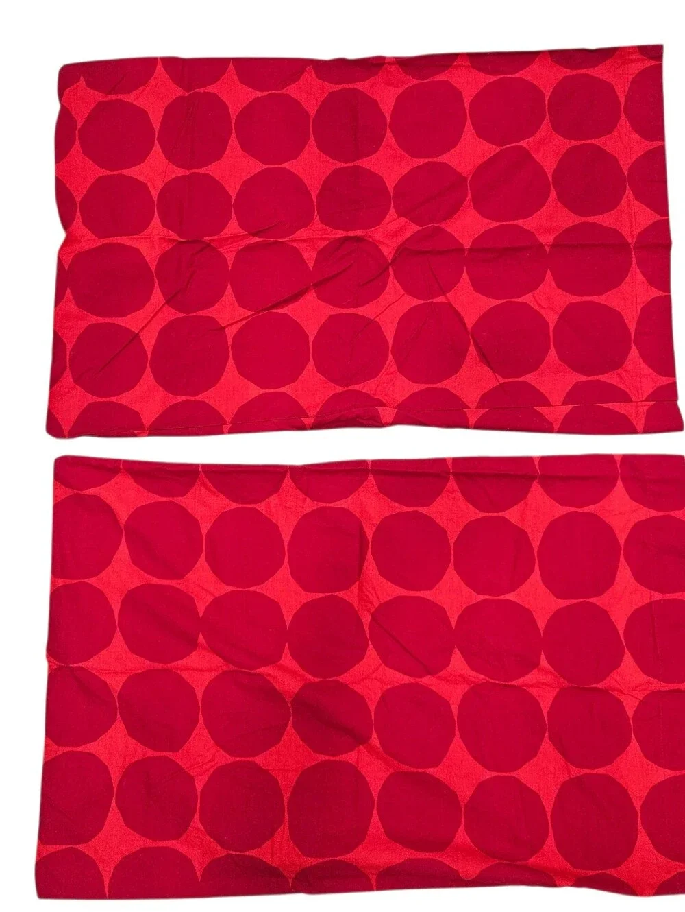 VTG Marimekko PIENET KIVET FULL Flat Sheet & STD Pillowcases Red Circles Cotton